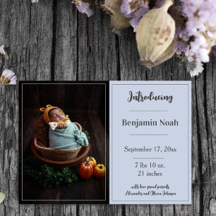 Anuncio de nacimiento de foto simple azul