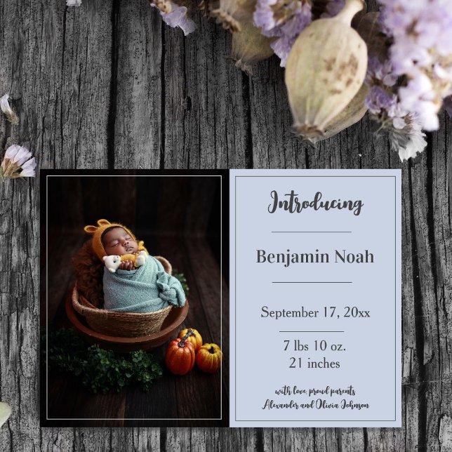 Anuncio de nacimiento de foto simple azul (Blue Simple Photo Birth Announcement)