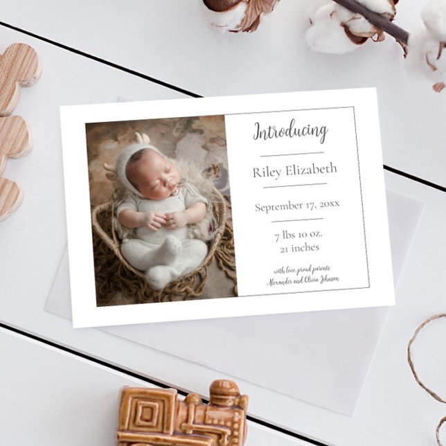 Anuncio de nacimiento de foto simple blanca (White Simple Photo Birth Announcement)