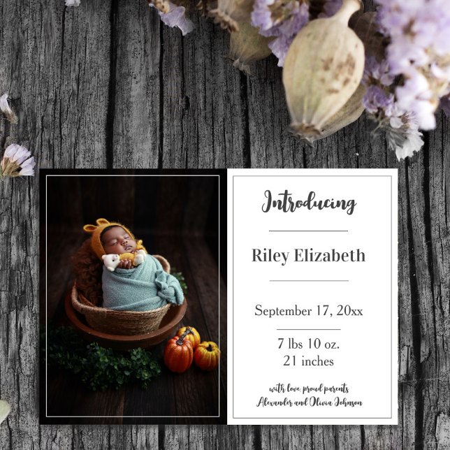 Anuncio de nacimiento de foto simple blanca (White Simple Photo Birth Announcement)