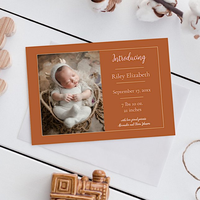 Anuncio de nacimiento de foto simple de Naranja qu (Orange Simple Photo Birth Announcement)
