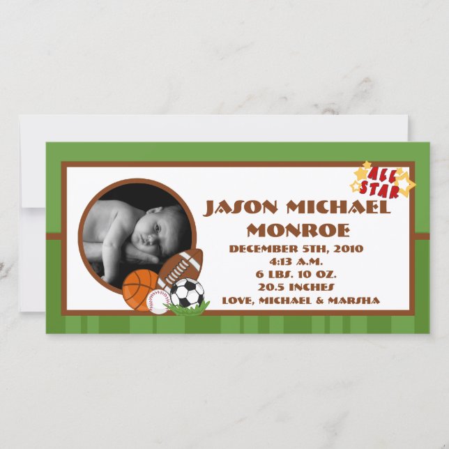 Anuncio de nacimiento de foto verde de todas las e (Anverso)