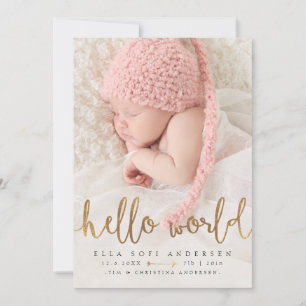 ANUNCIO DE NACIMIENTO DE FOTOS Chica Hello World