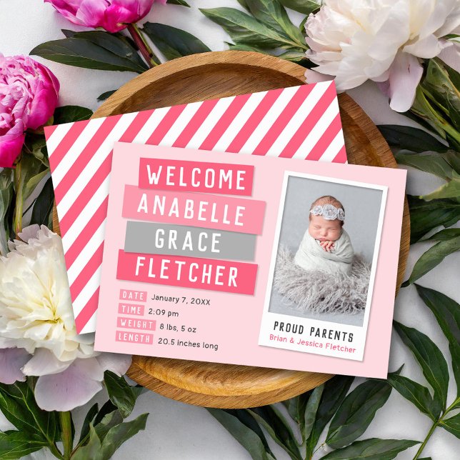 Anuncio de nacimiento de fotos de instantánea rosa (Subido por el creador)