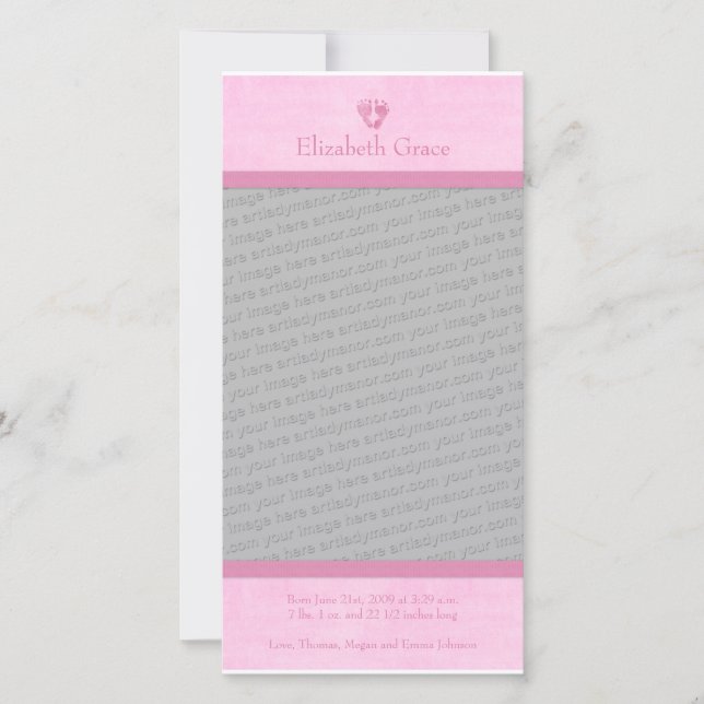 Anuncio de nacimiento de fotos de niñas bebés (Anverso)