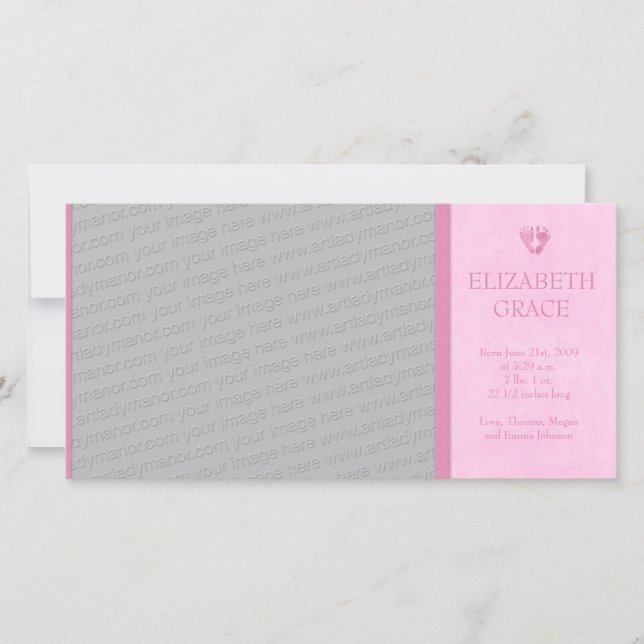 Anuncio de nacimiento de fotos de niñas bebés (Anverso)