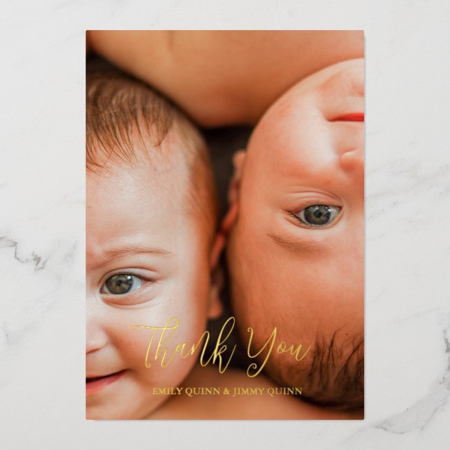 Anuncio de nacimiento de gemelos con foto de agrad (Anverso)