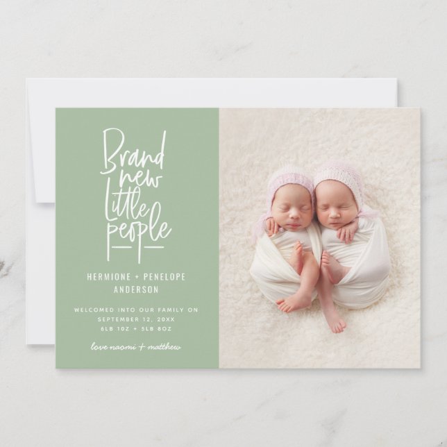 Anuncio de nacimiento de gemelos dibujado a mano (Anverso)