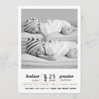 Anuncio de nacimiento de gemelos moderno