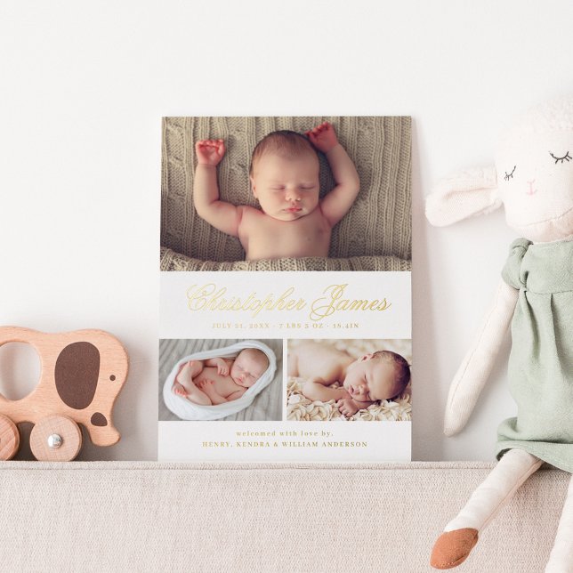 Anuncio de nacimiento de guión elegante de 3 Colla (Subido por el creador)