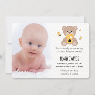 Anuncio de nacimiento de Honey Bee Teddy Bear