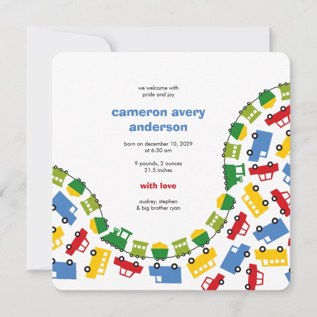 Anuncio de nacimiento de juguetes de niños transpo (Anverso)