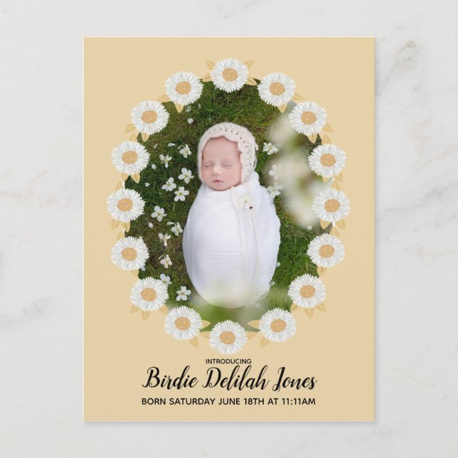 Anuncio de nacimiento de la bebé Boho Daisy (Anverso)