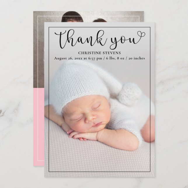 Anuncio de nacimiento de la bebé rosa 2 (Anverso / Reverso)