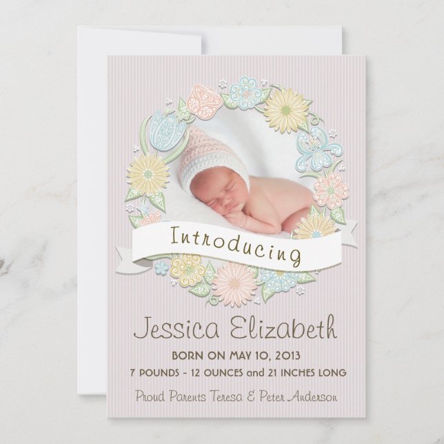 Anuncio de nacimiento de la floral Wreath (Anverso)