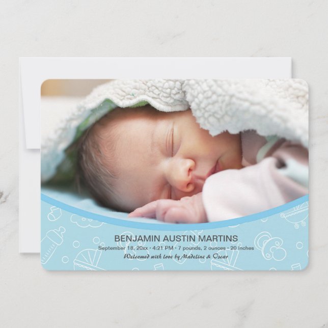 Anuncio de nacimiento de la foto de bienvenida dul (Anverso)