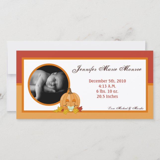 Anuncio de nacimiento de la foto de la calabaza de (Anverso)
