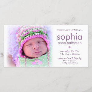 Anuncio de nacimiento de la foto de la niña de la