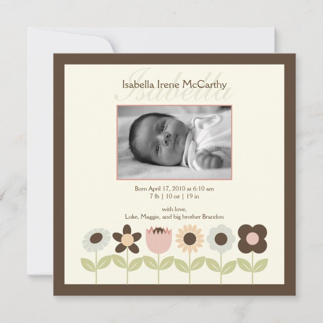 Anuncio de nacimiento de la foto del jardín de pri (Anverso)