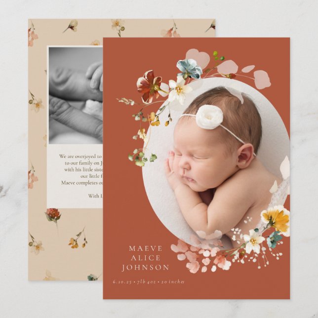 Anuncio de nacimiento de la foto del óvalo botánic (Anverso / Reverso)