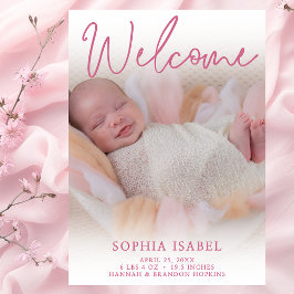 Anuncio de nacimiento de la foto rosada de bienven