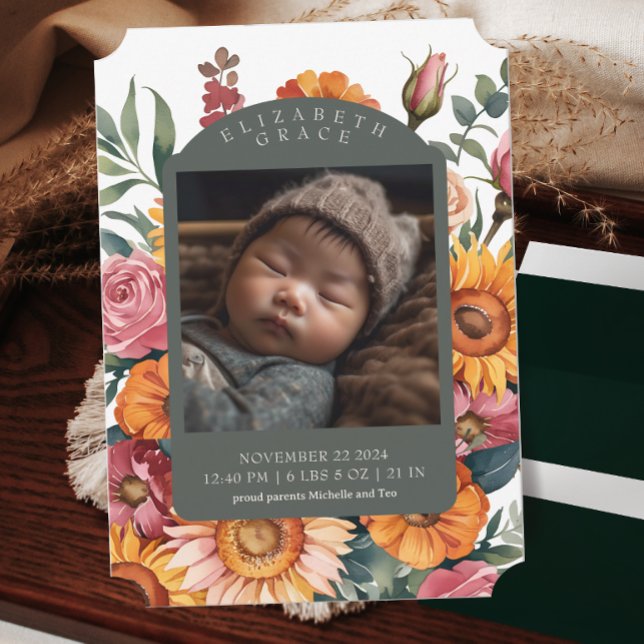 Anuncio de nacimiento de la frontera floral de oto (Subido por el creador)