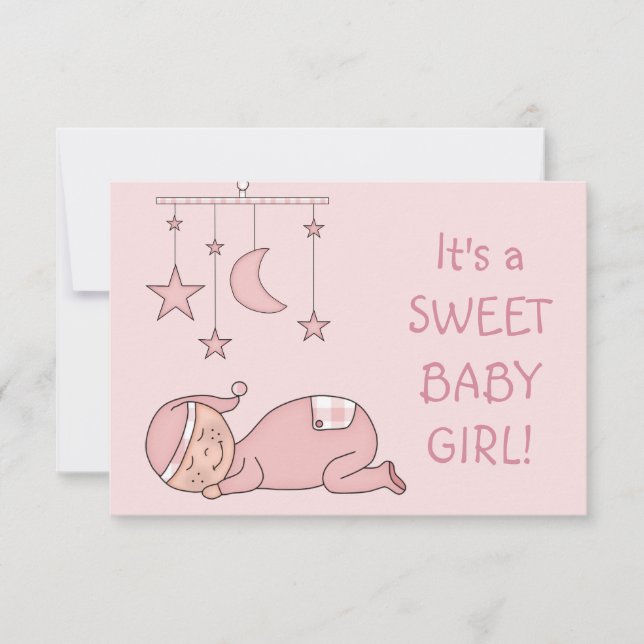 Anuncio de nacimiento de la niña dulce bebé (Anverso)