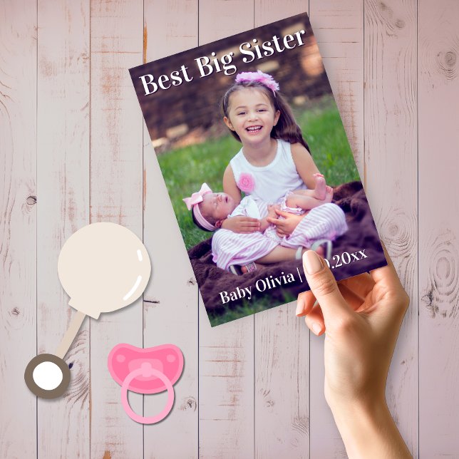 Anuncio de nacimiento de la nueva hermana mayor (Best Big Sister New Sibling Birth Announcement Cards)