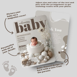 Anuncio de nacimiento de la revista Boho Baby