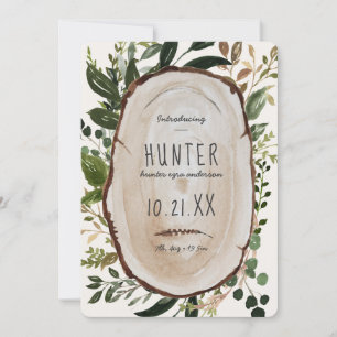 Anuncio de nacimiento de la tajada de madera rústi