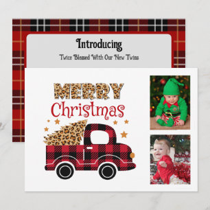 Anuncio de nacimiento de los gemelos Red Plaid Tru