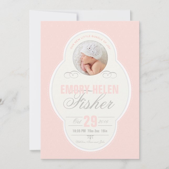 Anuncio de nacimiento de marco de cosecha de niña  (Anverso)