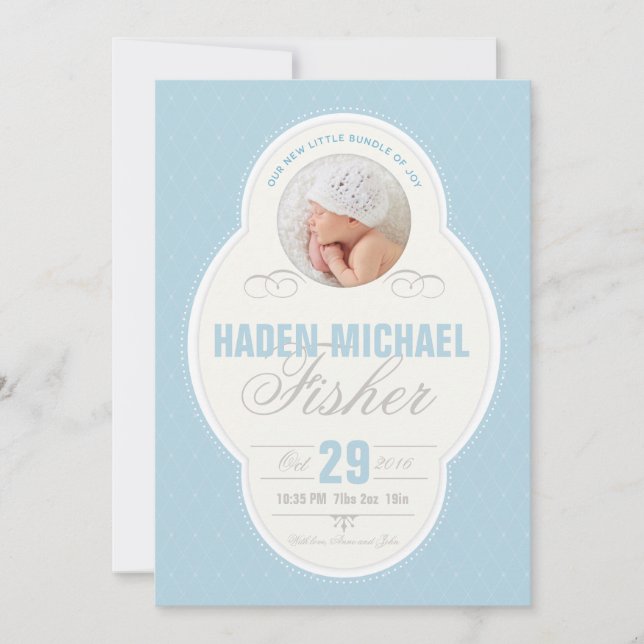 Anuncio de nacimiento de marco de cosecha de niño  (Anverso)