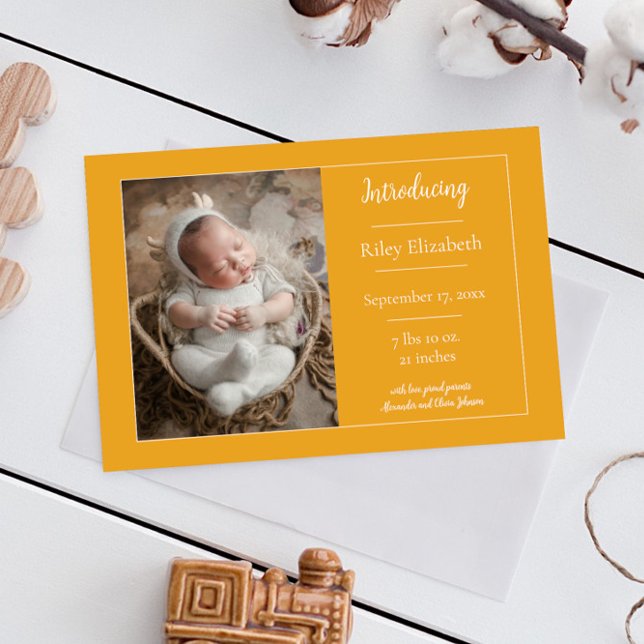 Anuncio de nacimiento de Marigold Simple Photo (Marigold Simple Photo Birth Announcement)