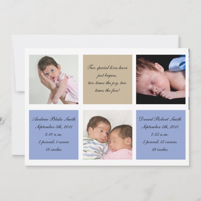 Anuncio de nacimiento de mellizos - Niños (Anverso)