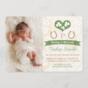 Anuncio de nacimiento de monograma Shamrock & Hors