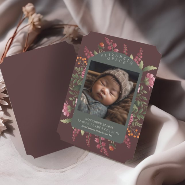 Anuncio de nacimiento de Moody Fall Floral Border (Subido por el creador)