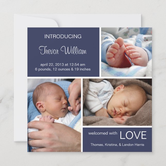 Anuncio de nacimiento de múltiples fotos//Denim az (Anverso)