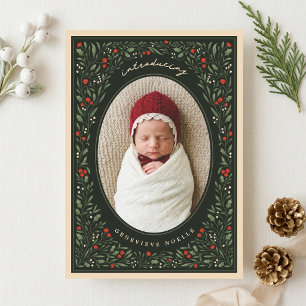Anuncio de nacimiento de Navidad floral vintage bo