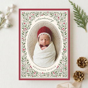 Anuncio de nacimiento de Navidad floral vintage bo