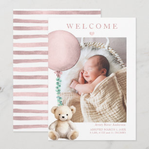 Anuncio de nacimiento de niña bebé Teddy Bear