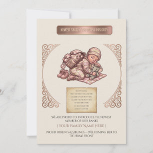 Anuncio de nacimiento de niña con camuflaje rosa N