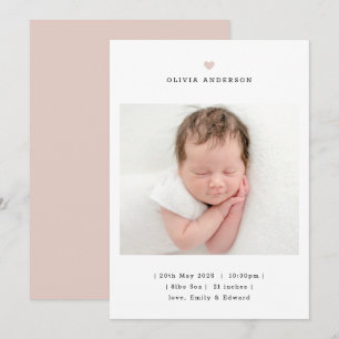 Anuncio de nacimiento de niña con corazón rosa min