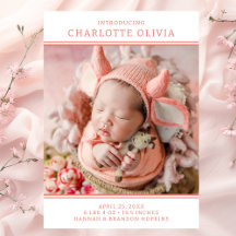 Anuncio de nacimiento de niña con foto moderna