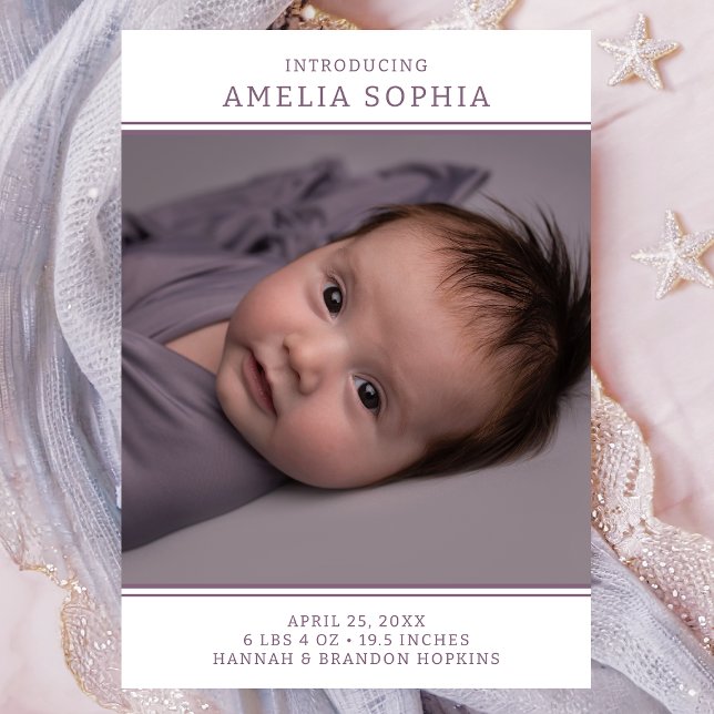 Anuncio de nacimiento de niña con foto moderna (Subido por el creador)