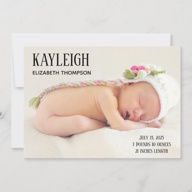Anuncio de nacimiento de niña con foto personaliza (Anverso)