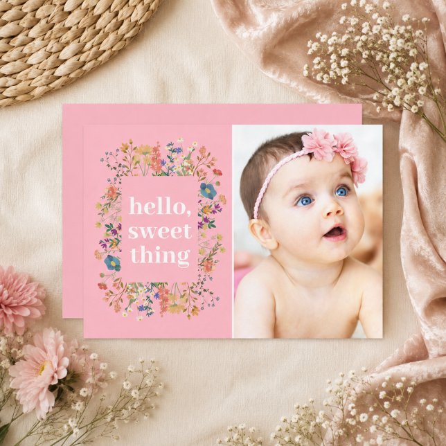 Anuncio de Nacimiento de Niña Hello Sweet Thing Ba (Hello Sweet Thing Baby Girl Birth Announcement)