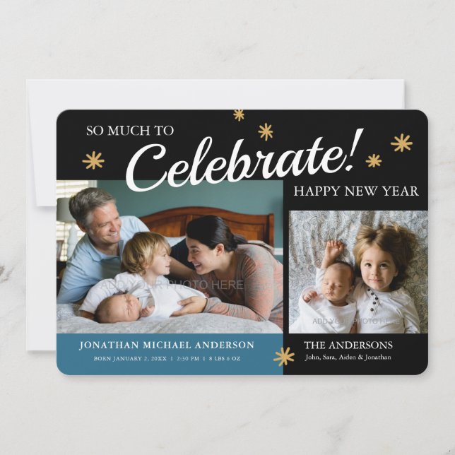 Anuncio de nacimiento de niño bebé de foto de Año  (Anverso)
