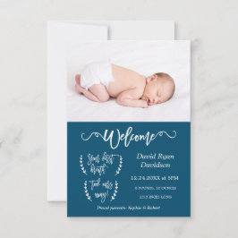 Anuncio de nacimiento de niño con foto de bienveni