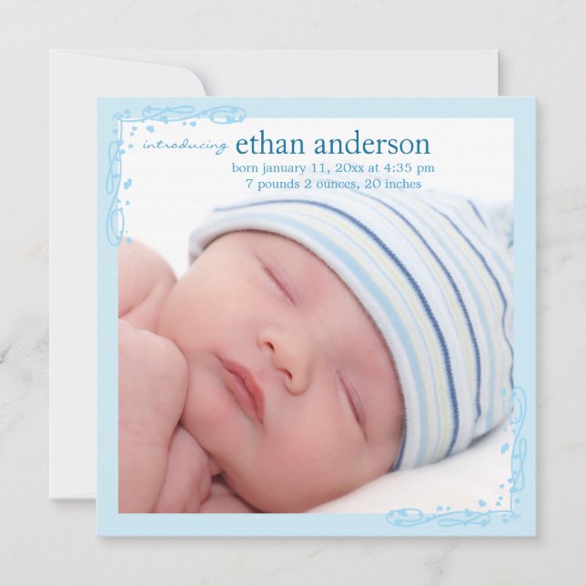 Anuncio de nacimiento de niño con foto de Swirl Bl (Anverso)